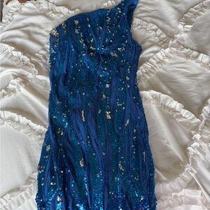 Asymmetrical Blue Sequin Dress
